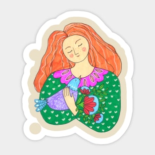 Girl Bird Flowers Sticker